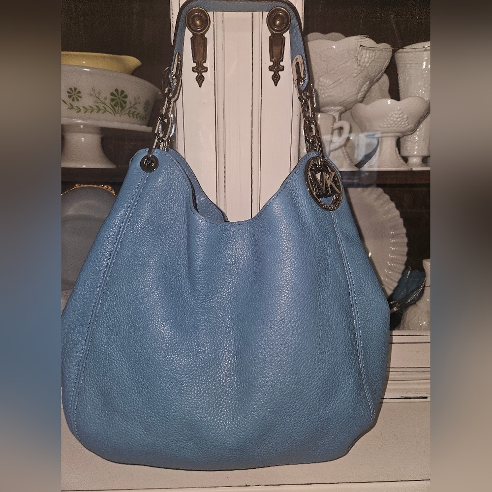 Michael Kors Large  Blue Boho Shoulder Bag with Chain and Double Handles